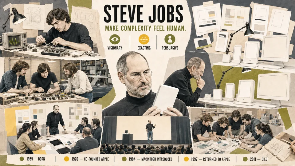 Visual story poster about Steve Jobs, personal computing, and product innovation.