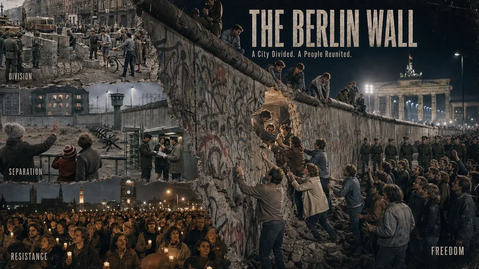 Illustrated history of the Berlin Wall from division and resistance to its opening.